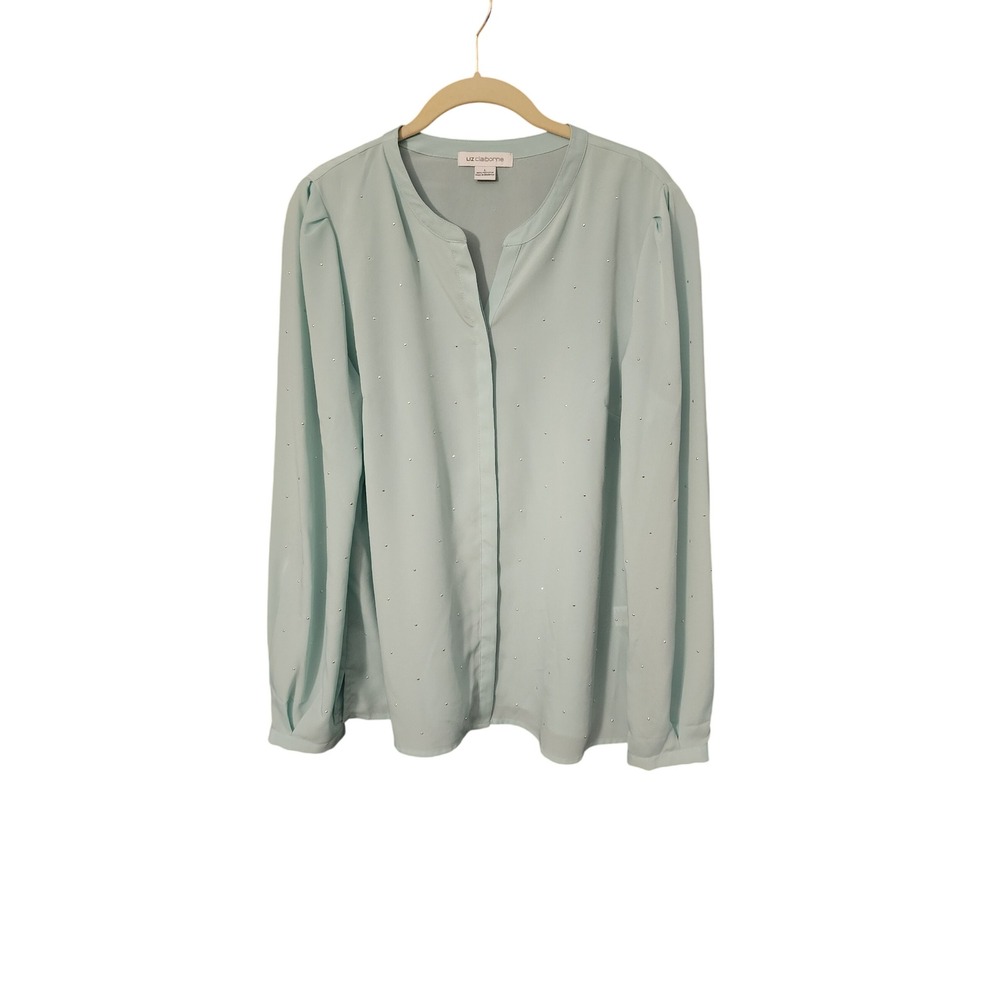 Liz Claiborne Women's Light Blue Rhinestone‎ Embellished Blouse, Large